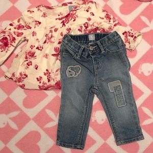 Baby Gap floral top with jeans outfit 6-12 months